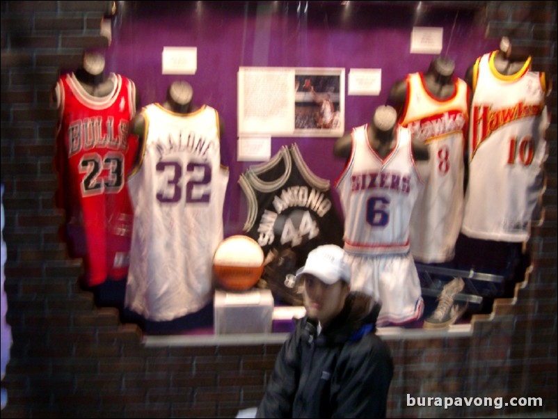 Blurry shot of some old school jerseys.