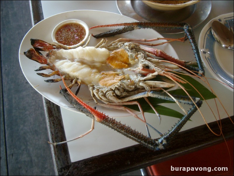 Lobster for lunch at a floating restaurant on the river.