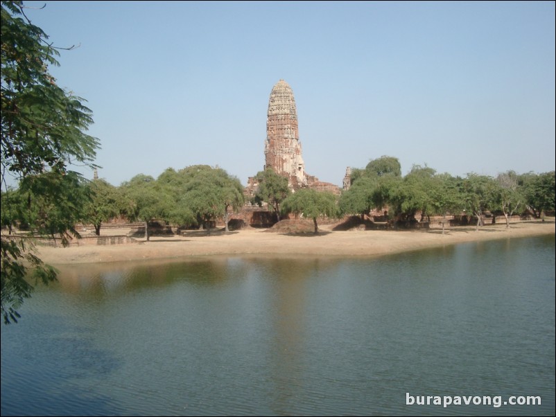 View of Wat Ratchaburana from riding atop an elephant.