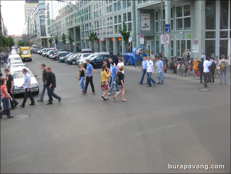 In/around Checkpoint Charlie, crossing point between East and West Germany during the Cold War.