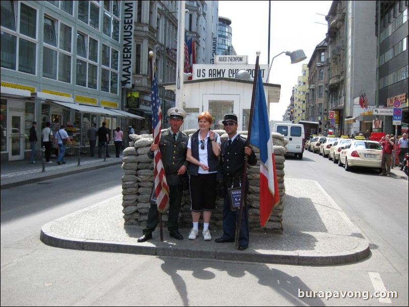 In/around Checkpoint Charlie, crossing point between East and West Germany during the Cold War.