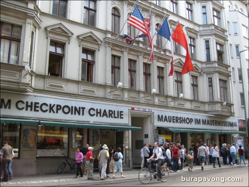 In/around Checkpoint Charlie, crossing point between East and West Germany during the Cold War.