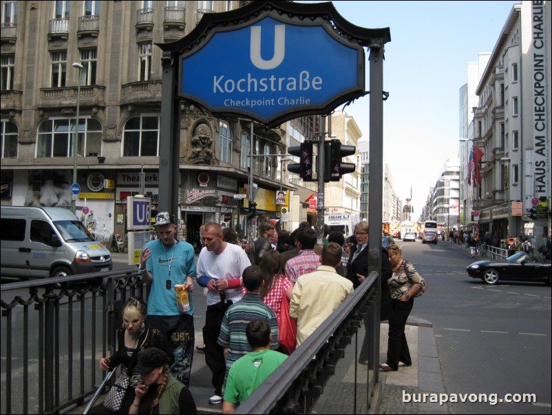 In/around Checkpoint Charlie, crossing point between East and West Germany during the Cold War.