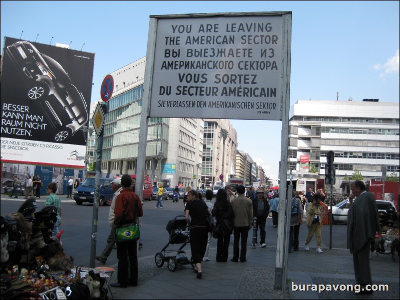 In/around Checkpoint Charlie, crossing point between East and West Germany during the Cold War.