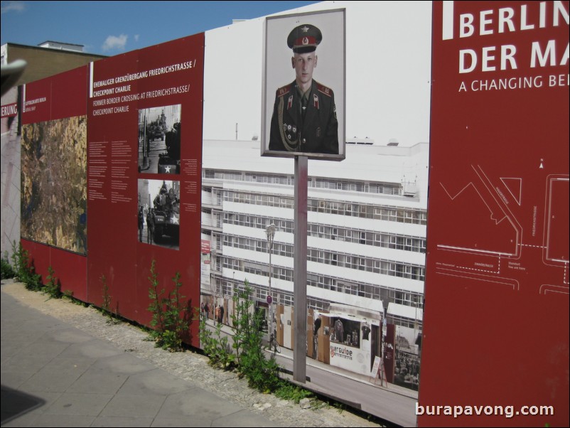 In/around Checkpoint Charlie, crossing point between East and West Germany during the Cold War.