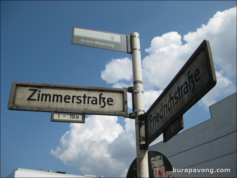 In/around Checkpoint Charlie, crossing point between East and West Germany during the Cold War.