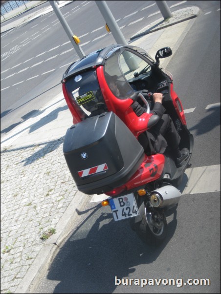 BMW pizza delivery motorcycle.