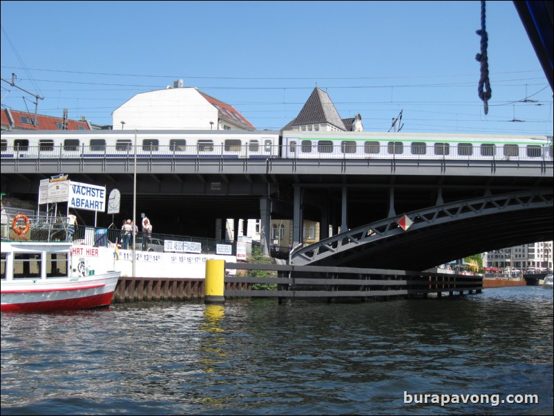 Cruising down the Spree River. This bridge was used in the Jason Bourne movies.