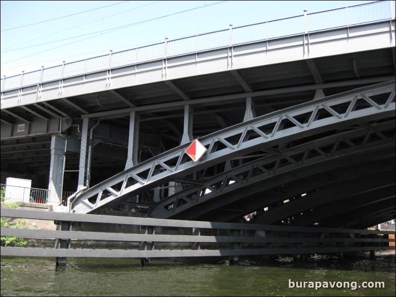 Cruising down the Spree River. This bridge was used in the Bourne movies.