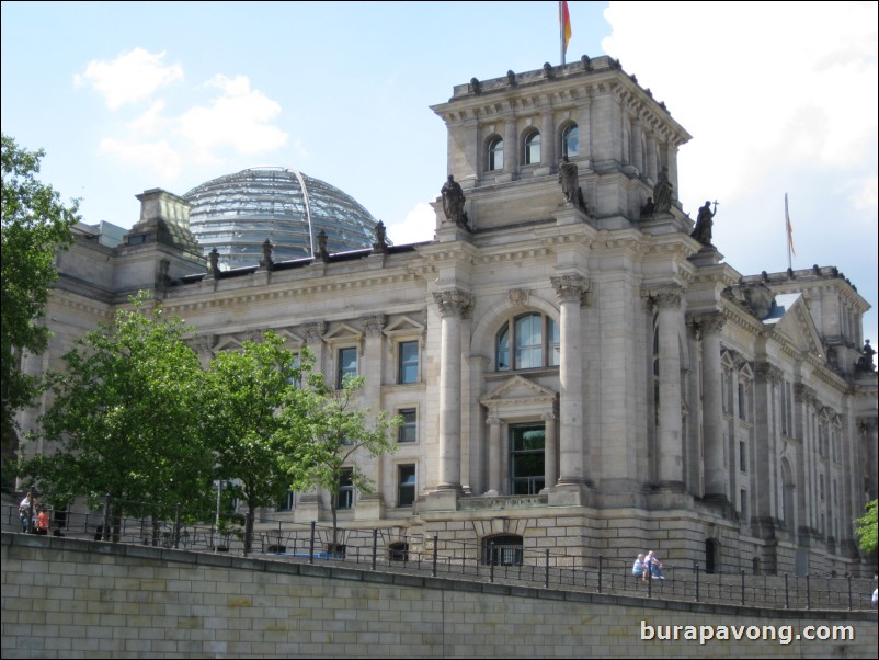 Cruising down the Spree River. Reichstag building, first parliament in the German empire.