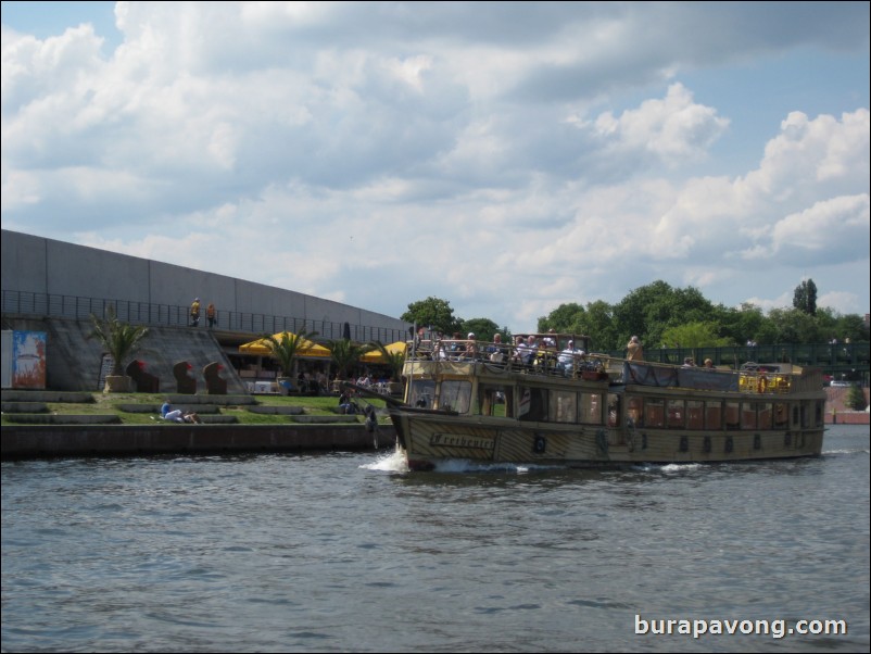 Cruising down the Spree River. Artificial beaches that Germans like to enjoy.