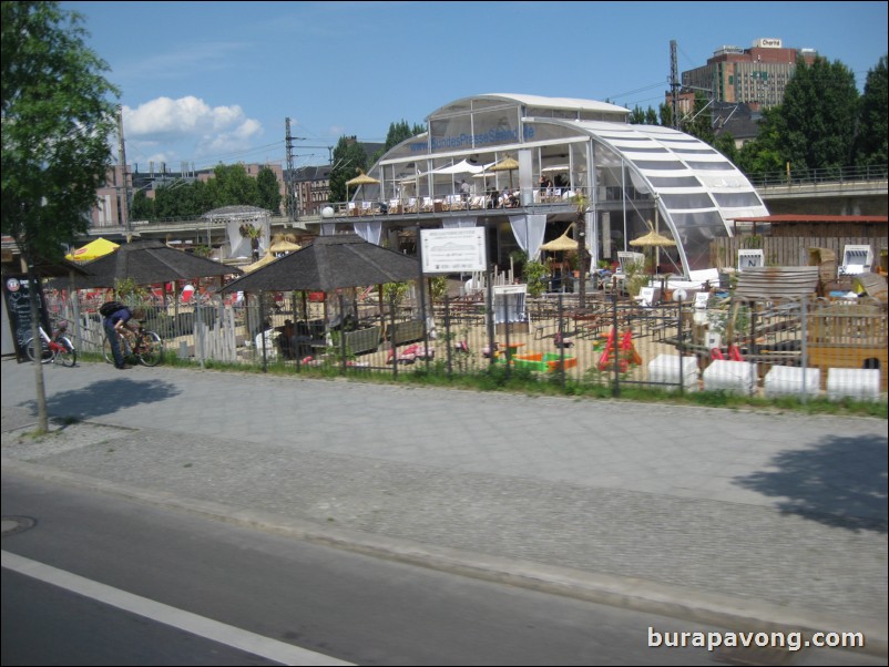 Artificial beach from the street.