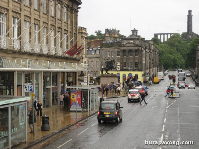 Princes Street.  Calton Hill in the distance.