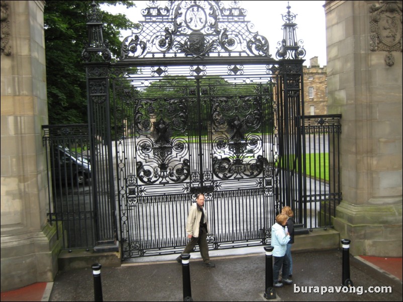 Gate to the Palace of Holyroodhouse.  This is the only glimpse I could get as the Queen was staying there at the time.