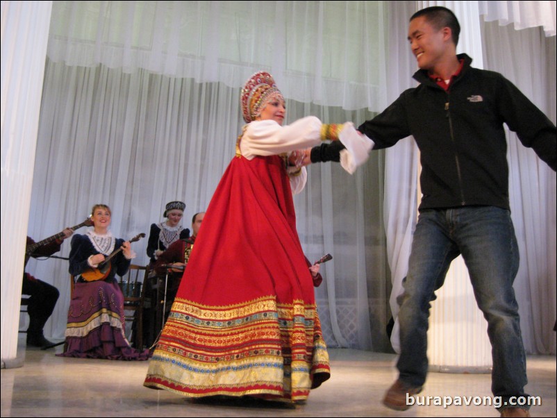 Dancing with the Cossack lady!