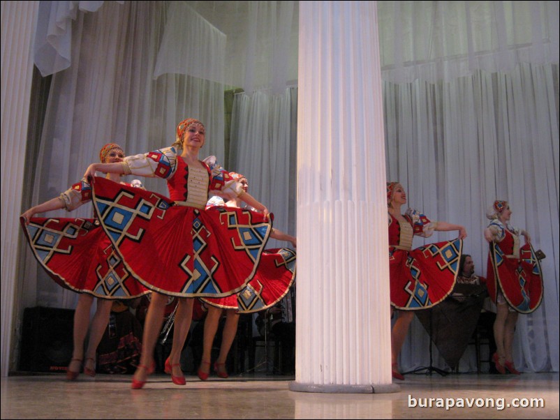 The Stars of St. Petersburg doing lyrical dances of the Russian North, Cossacks from the Don and Voronezh, and miniatures of the Urals and Siberia.