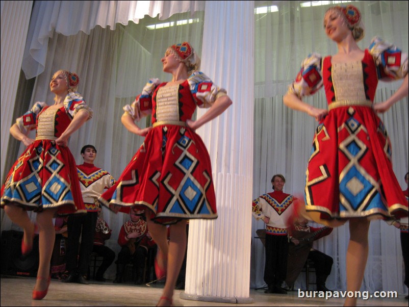 The Stars of St. Petersburg doing lyrical dances of the Russian North, Cossacks from the Don and Voronezh, and miniatures of the Urals and Siberia.