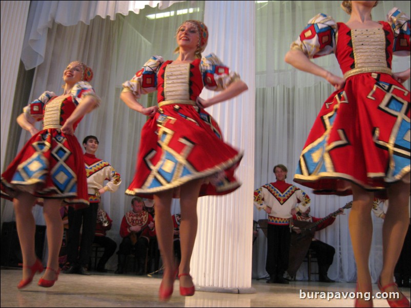 The Stars of St. Petersburg doing lyrical dances of the Russian North, Cossacks from the Don and Voronezh, and miniatures of the Urals and Siberia.