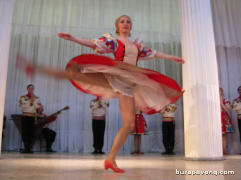 The Stars of St. Petersburg doing lyrical dances of the Russian North, Cossacks from the Don and Voronezh, and miniatures of the Urals and Siberia.