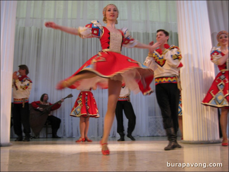 The Stars of St. Petersburg doing lyrical dances of the Russian North, Cossacks from the Don and Voronezh, and miniatures of the Urals and Siberia.