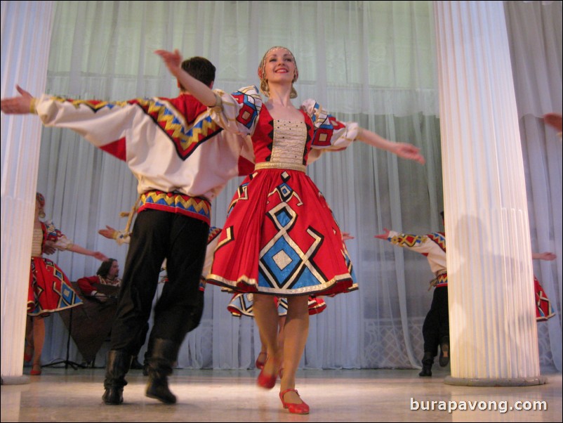 The Stars of St. Petersburg doing lyrical dances of the Russian North, Cossacks from the Don and Voronezh, and miniatures of the Urals and Siberia.