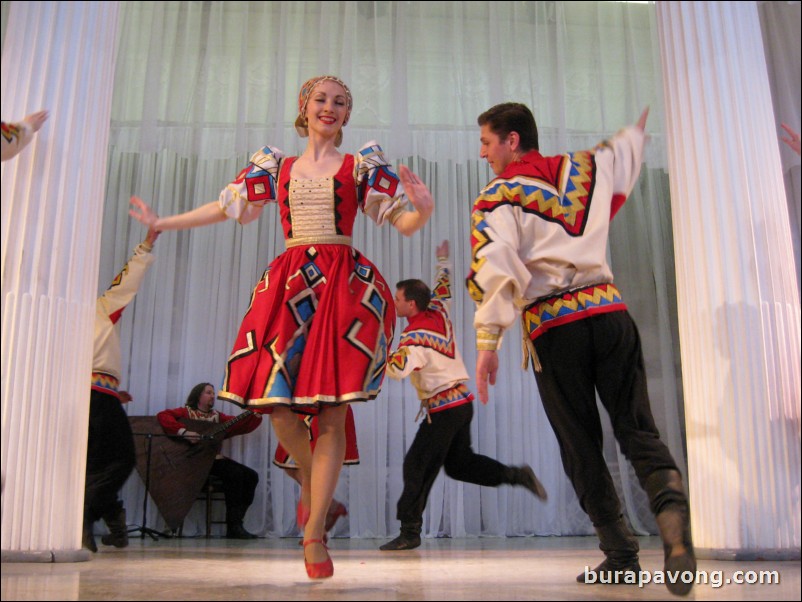 The Stars of St. Petersburg doing lyrical dances of the Russian North, Cossacks from the Don and Voronezh, and miniatures of the Urals and Siberia.