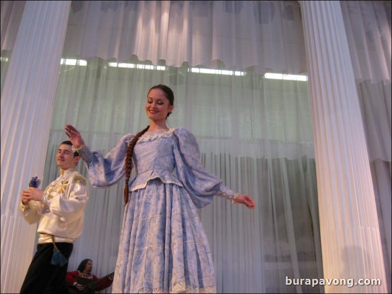 The Stars of St. Petersburg doing lyrical dances of the Russian North, Cossacks from the Don and Voronezh, and miniatures of the Urals and Siberia.