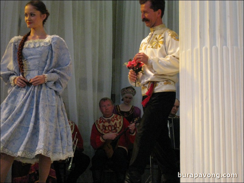 The Stars of St. Petersburg doing lyrical dances of the Russian North, Cossacks from the Don and Voronezh, and miniatures of the Urals and Siberia.