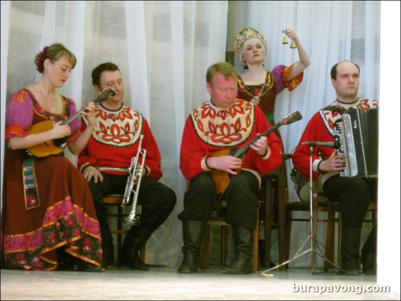 The Stars of St. Petersburg doing lyrical dances of the Russian North, Cossacks from the Don and Voronezh, and miniatures of the Urals and Siberia.