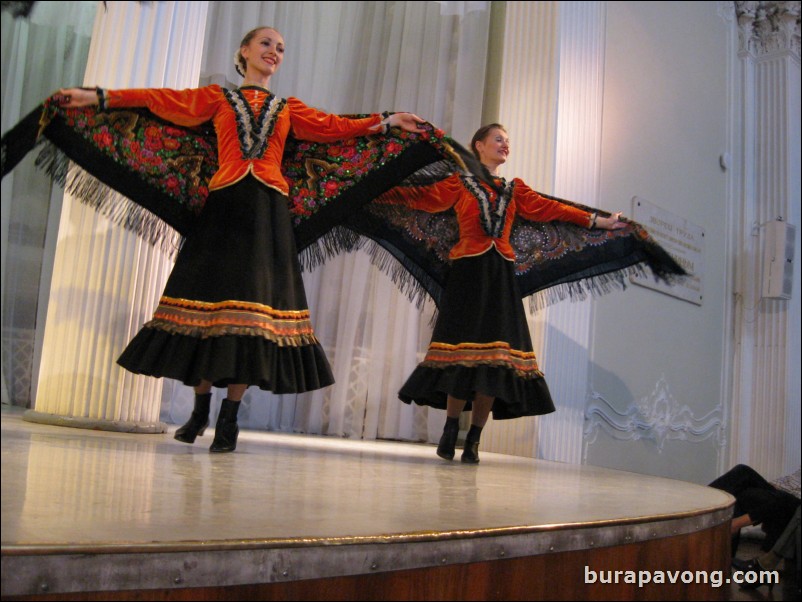 The Stars of St. Petersburg doing lyrical dances of the Russian North, Cossacks from the Don and Voronezh, and miniatures of the Urals and Siberia.