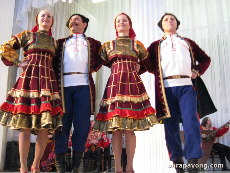 The Stars of St. Petersburg doing lyrical dances of the Russian North, Cossacks from the Don and Voronezh, and miniatures of the Urals and Siberia.