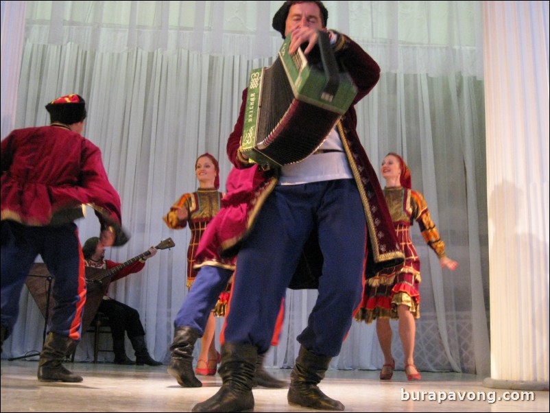 The Stars of St. Petersburg doing lyrical dances of the Russian North, Cossacks from the Don and Voronezh, and miniatures of the Urals and Siberia.