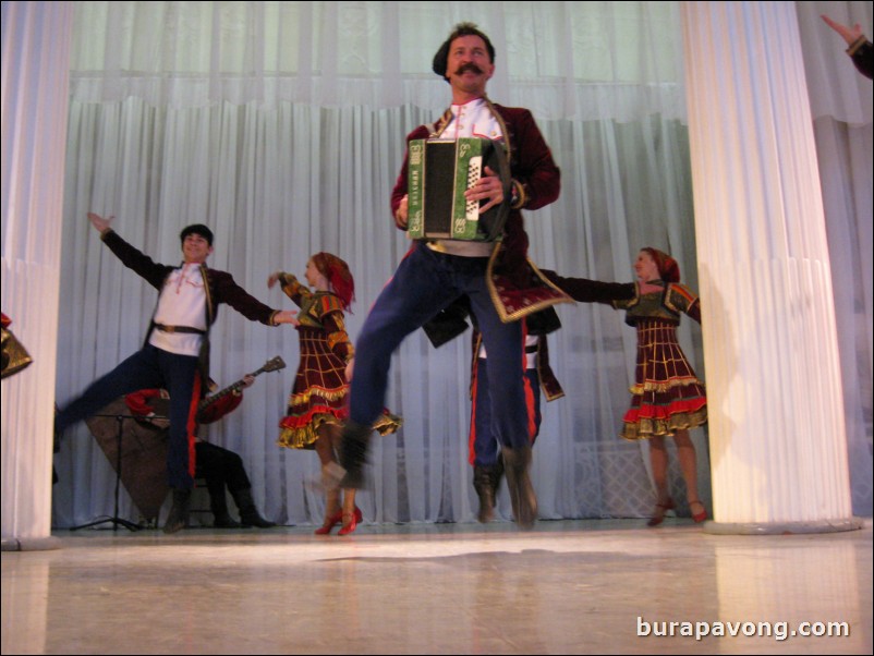 The Stars of St. Petersburg doing lyrical dances of the Russian North, Cossacks from the Don and Voronezh, and miniatures of the Urals and Siberia.