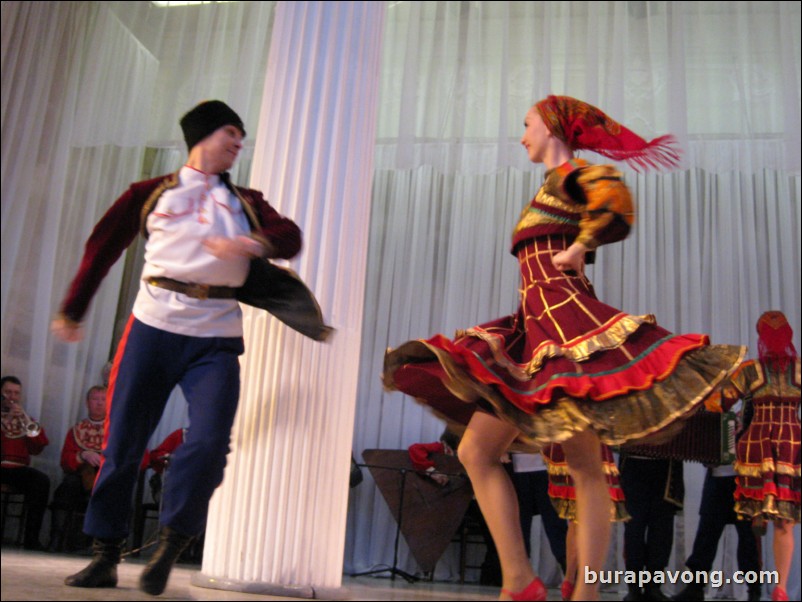 The Stars of St. Petersburg doing lyrical dances of the Russian North, Cossacks from the Don and Voronezh, and miniatures of the Urals and Siberia.