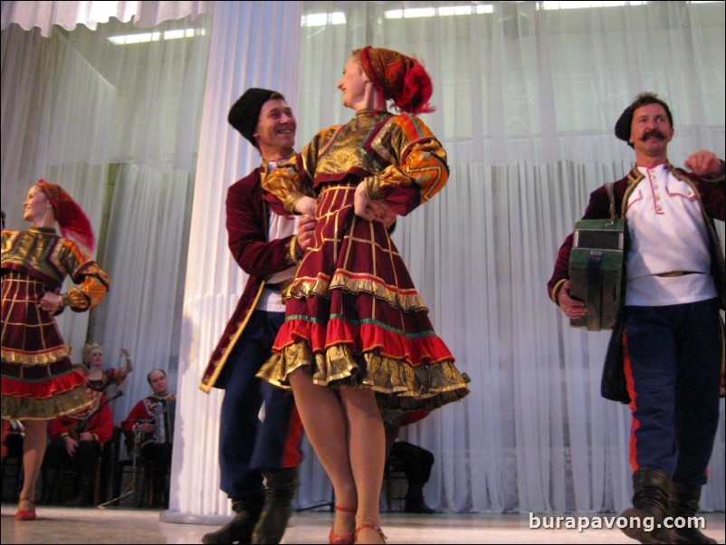 The Stars of St. Petersburg doing lyrical dances of the Russian North, Cossacks from the Don and Voronezh, and miniatures of the Urals and Siberia.