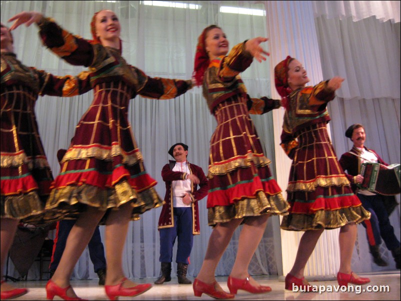 The Stars of St. Petersburg doing lyrical dances of the Russian North, Cossacks from the Don and Voronezh, and miniatures of the Urals and Siberia.