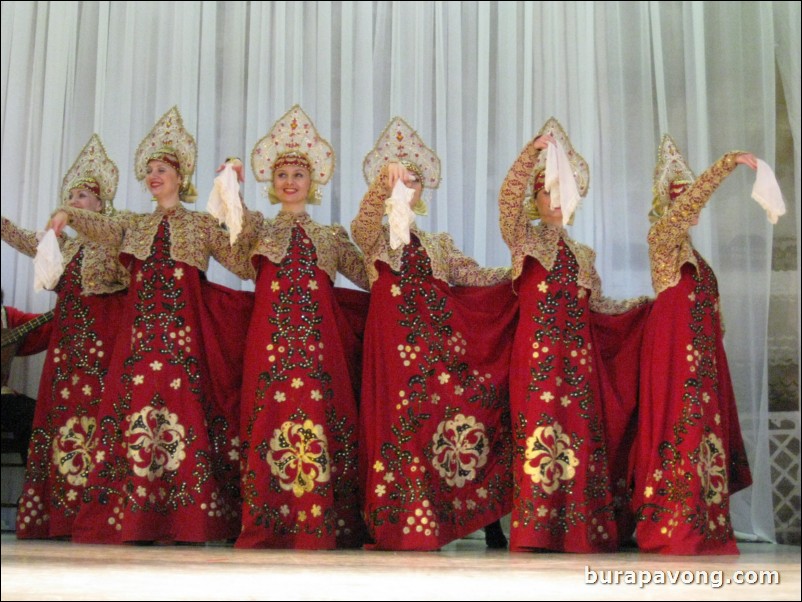 The Stars of St. Petersburg doing lyrical dances of the Russian North, Cossacks from the Don and Voronezh, and miniatures of the Urals and Siberia.