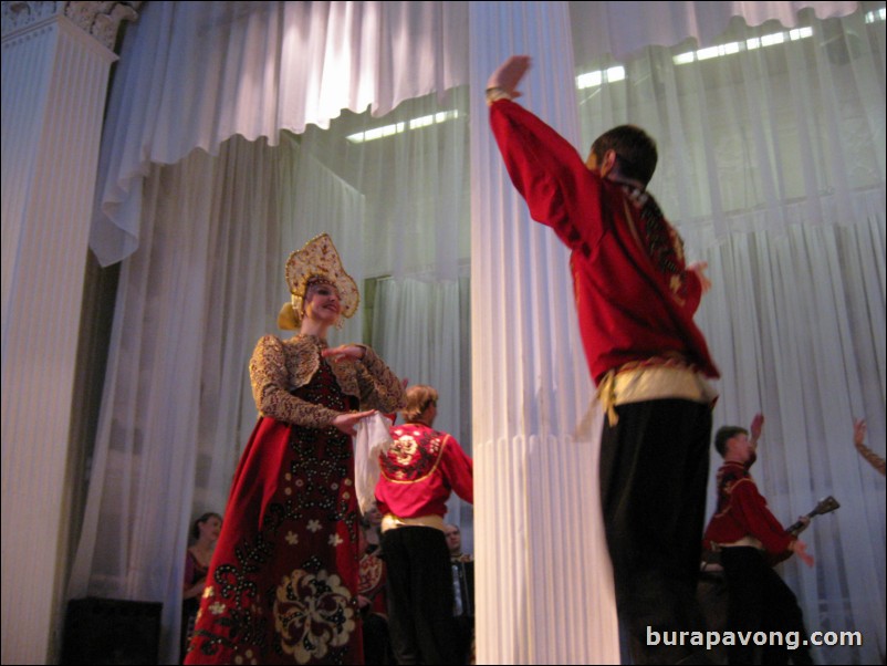 The Stars of St. Petersburg doing lyrical dances of the Russian North, Cossacks from the Don and Voronezh, and miniatures of the Urals and Siberia.