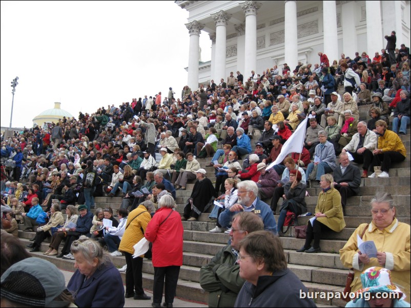 Helsinki Cathedral in Senate Square. Some 50th anniversary Christian festival going on.