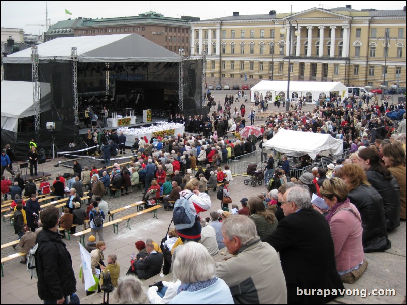 Helsinki Cathedral in Senate Square. Some 50th anniversary Christian festival going on.