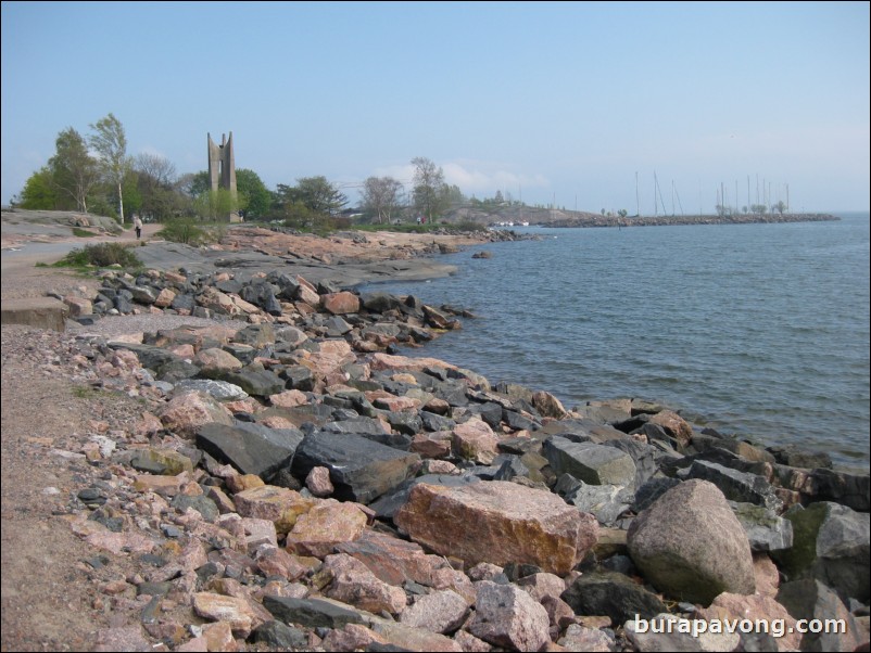 Kaivopuisto park, one of the oldest and best known parks in central Helsinki. Gulf of Finland.