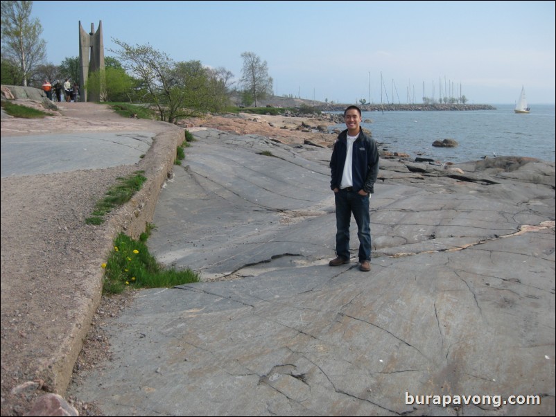 Kaivopuisto park, one of the oldest and best known parks in central Helsinki. Gulf of Finland.