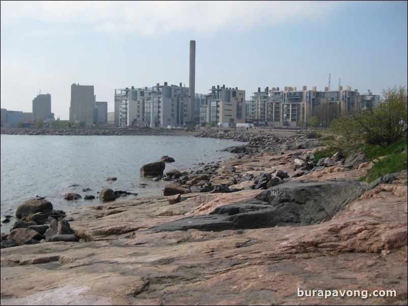 Kaivopuisto park, one of the oldest and best known parks in central Helsinki. Gulf of Finland.