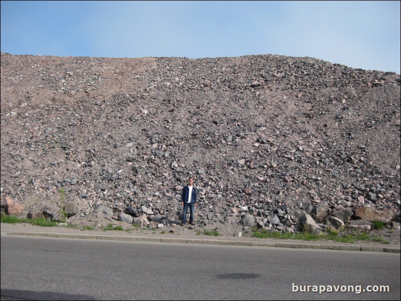 Huge mound of rocks and dirt we ran into while walking back to the pier.