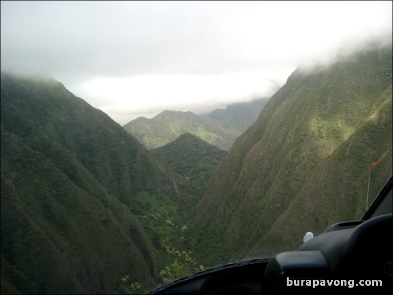 Views of Maui from inside helicopter.