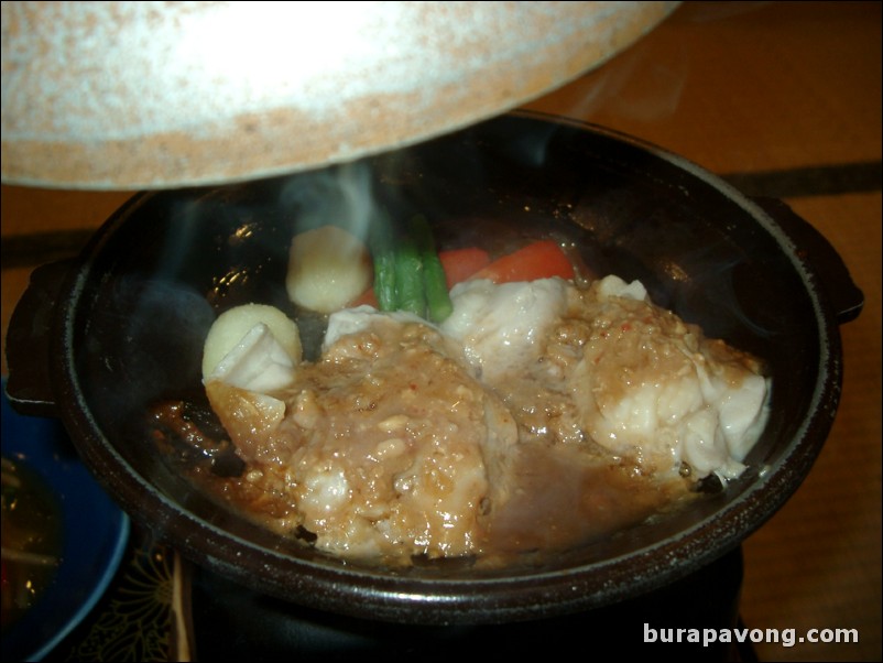 Traditional Japanese kaiseki dinner. Hotel New Akao Royal Wing, Atami.