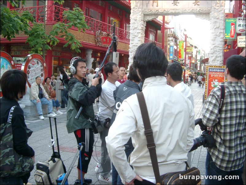 Cantonese film crew outside Nankinmachi (Chinatown), Kobe.