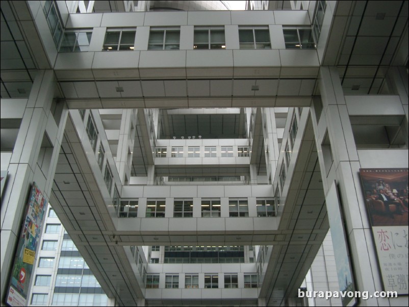 Looking up into the Fuji TV building from the Super Stairway, Odaiba.