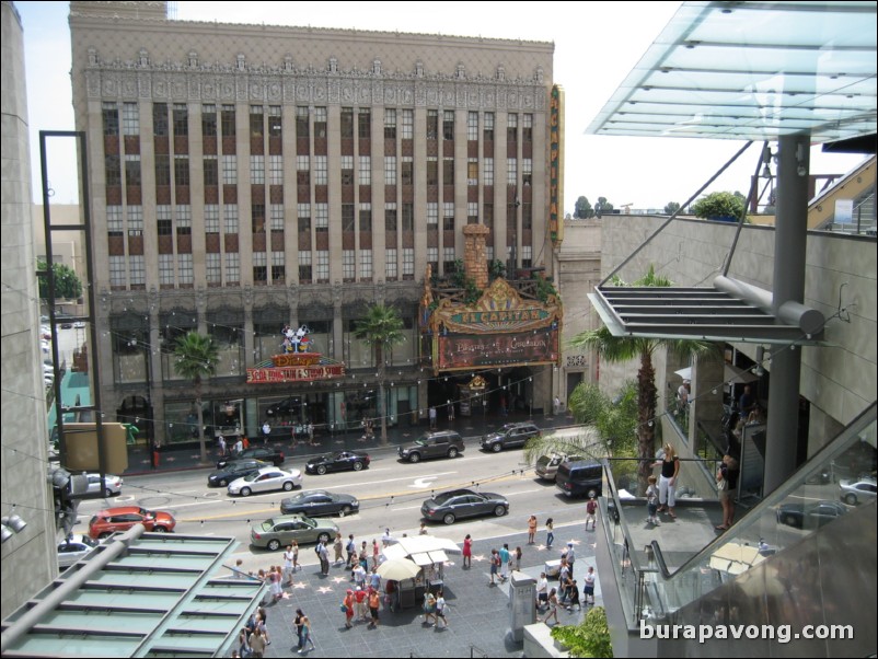 View of El Capitan Theatre and Hollywood Boulevard from Hollywood and Highland Center.