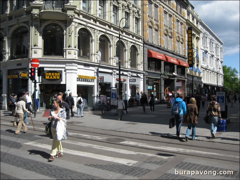 Downtown Oslo and shopping district.